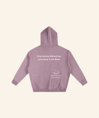 "Dear Person Behind Me" Oversized Fleece Hoodie – White Print