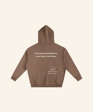 "Dear Person Behind Me" Oversized Fleece Hoodie – White Print