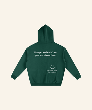 "Dear Person Behind Me" Oversized Fleece Hoodie – White Print