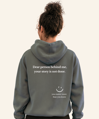 "Dear Person Behind Me" Oversized Fleece Hoodie – White Print